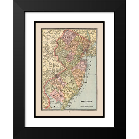 New Jersey, United States - Cram 1888 Black Modern Wood Framed Art Print with Double Matting by Cram