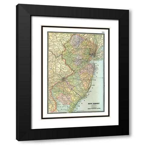 New Jersey - Johnson 1888 Black Modern Wood Framed Art Print with Double Matting by Johnson