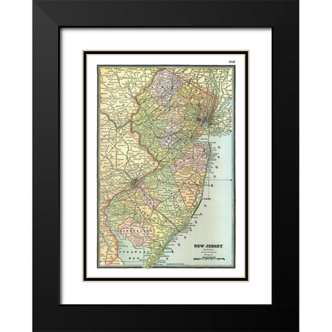 New Jersey - Johnson 1888 Black Modern Wood Framed Art Print with Double Matting by Johnson