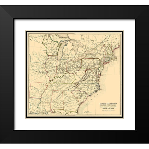 North East and South West Alabama 1854 Black Modern Wood Framed Art Print with Double Matting by Poor