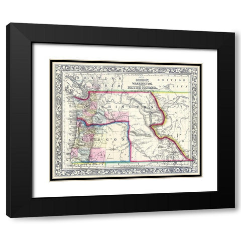 Oregon, Washington, Part of British Columbia - Black Modern Wood Framed Art Print with Double Matting by Unknown