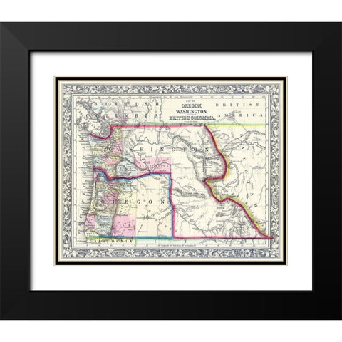 Oregon, Washington, Part of British Columbia - Black Modern Wood Framed Art Print with Double Matting by Unknown