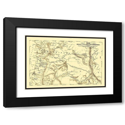 Oregon and Washington Proposed Railroad Route 1855 Black Modern Wood Framed Art Print with Double Matting by Disturnell