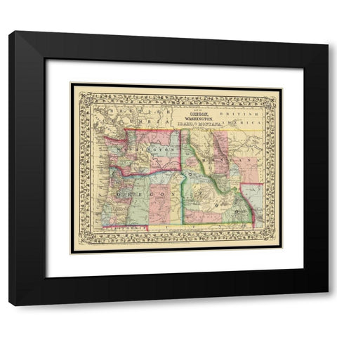 Oregon, Washington, Idaho, Montana - Mitchell 1870 Black Modern Wood Framed Art Print with Double Matting by Mitchell