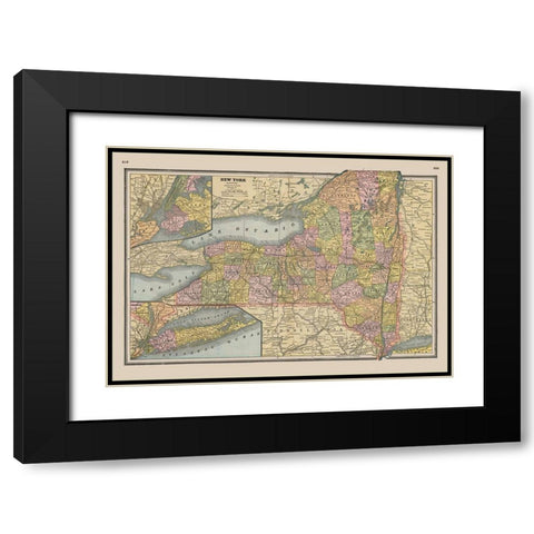 New York - Johnson 1888 Black Modern Wood Framed Art Print with Double Matting by Johnson