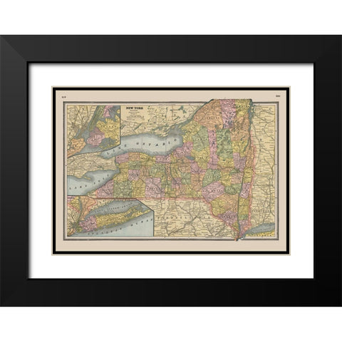 New York - Johnson 1888 Black Modern Wood Framed Art Print with Double Matting by Johnson