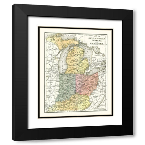Ohio, Michigan, Indiana, Kentucky - Mitchell 1869 Black Modern Wood Framed Art Print with Double Matting by Mitchell
