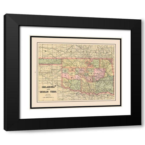 Oklahoma, Indian Territory - Cram 1892 Black Modern Wood Framed Art Print with Double Matting by Cram