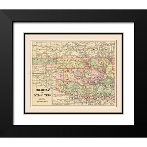 Oklahoma, Indian Territory - Cram 1892 Black Modern Wood Framed Art Print with Double Matting by Cram