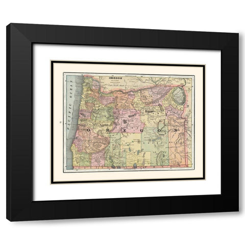 Oregon - Cram 1892 Black Modern Wood Framed Art Print with Double Matting by Cram