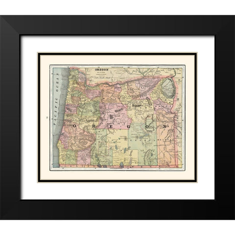Oregon - Cram 1892 Black Modern Wood Framed Art Print with Double Matting by Cram