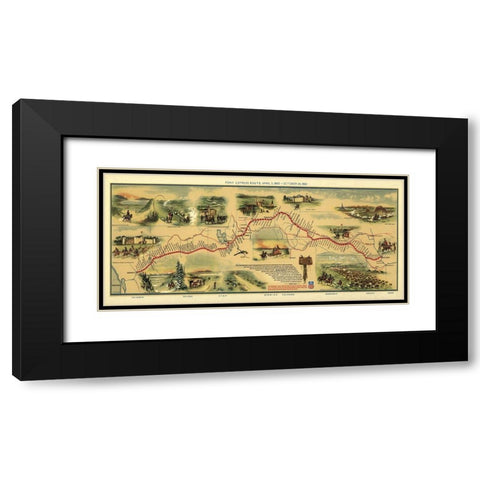 Pony Express Route April 3, 1860 Black Modern Wood Framed Art Print with Double Matting by Jackson