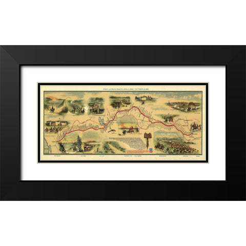 Pony Express Route April 3, 1860 Black Modern Wood Framed Art Print with Double Matting by Jackson