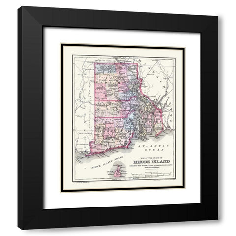 Rhode Island - Mitchell 1877 Black Modern Wood Framed Art Print with Double Matting by Mitchell