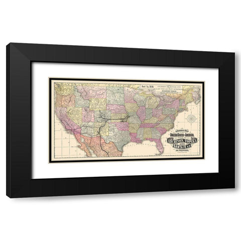 Atchison, Topeka and Santa Fe Railroad 1881 Black Modern Wood Framed Art Print with Double Matting by Rand McNally