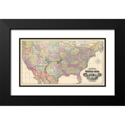 Atchison, Topeka and Santa Fe Railroad 1881 Black Modern Wood Framed Art Print with Double Matting by Rand McNally