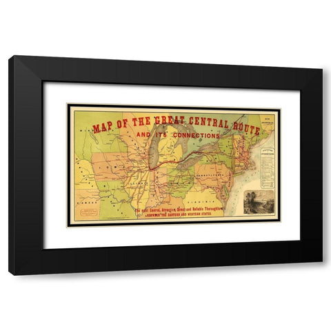 Great Central Railroad Route - Thomas 1856 Black Modern Wood Framed Art Print with Double Matting by Thomas