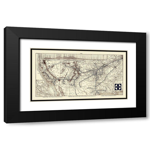 Santa Fe Railroad, Chicago to California 1904 Black Modern Wood Framed Art Print with Double Matting by Poole