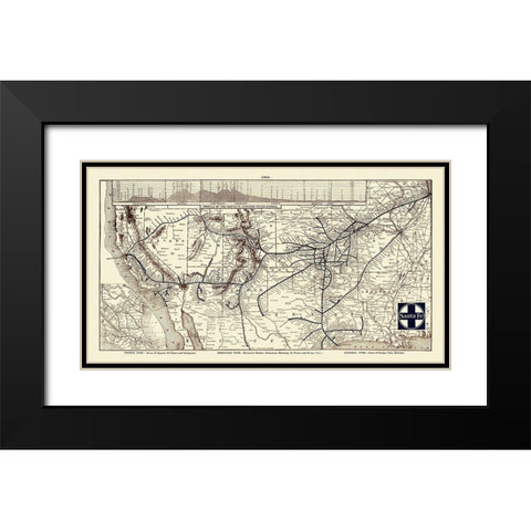 Santa Fe Railroad, Chicago to California 1904 Black Modern Wood Framed Art Print with Double Matting by Poole