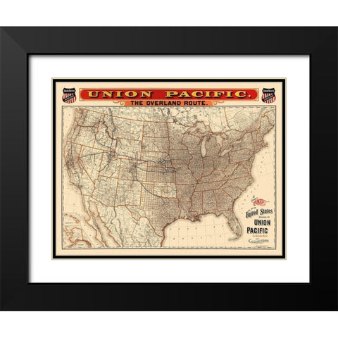 Union Pacific Railroad - Knight 1892 Black Modern Wood Framed Art Print with Double Matting by Knight