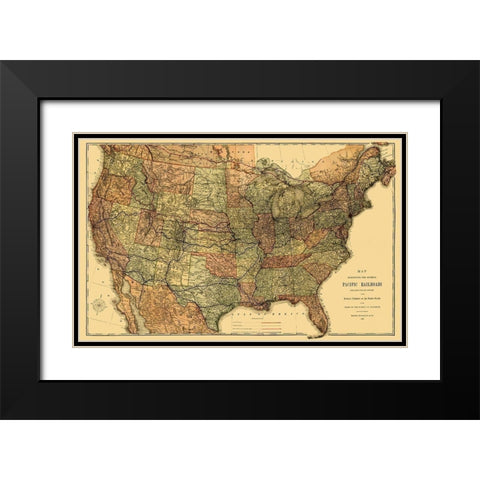Pacific Railroads - Rand McNally 1883 Black Modern Wood Framed Art Print with Double Matting by Rand McNally