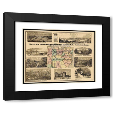 Pittsburgh, Cincinnati and St. Louis RR - 1876 Black Modern Wood Framed Art Print with Double Matting by Unknown