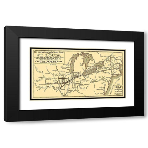 Toledo, Wabash and Gt Western Railroad Line 1859 Black Modern Wood Framed Art Print with Double Matting by Unknown