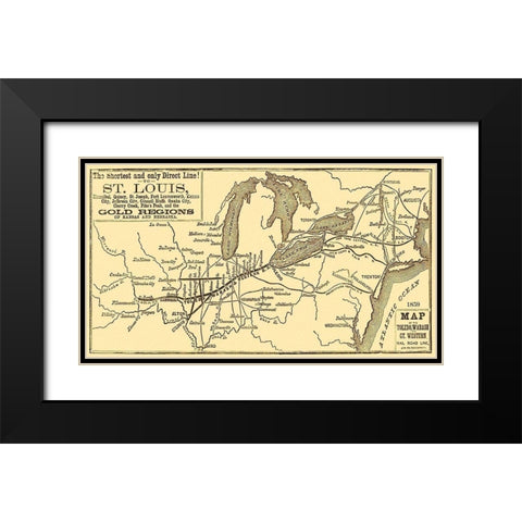 Toledo, Wabash and Gt Western Railroad Line 1859 Black Modern Wood Framed Art Print with Double Matting by Unknown