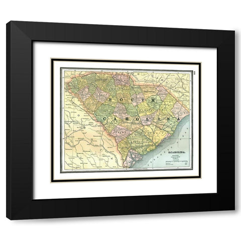 South Carolina - Johnson 1888 Black Modern Wood Framed Art Print with Double Matting by Johnson