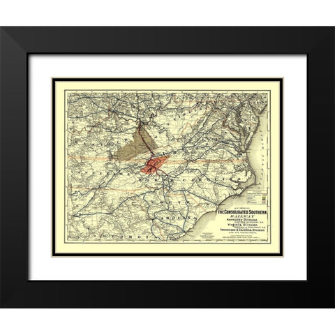 Consolidated Southern Railway - Colton 1883 Black Modern Wood Framed Art Print with Double Matting by Colton
