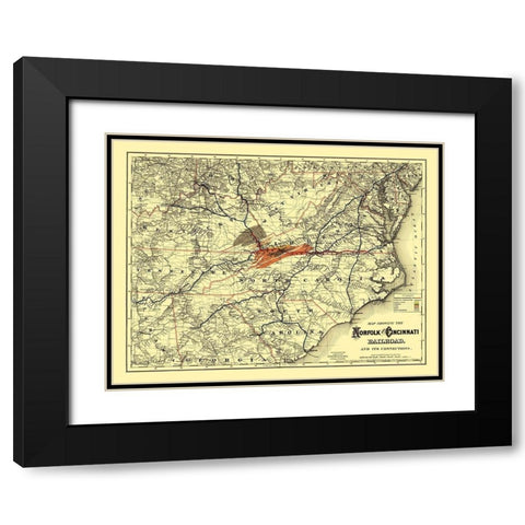 Norfolk and Cincinnati Railroad - Colton 1882 Black Modern Wood Framed Art Print with Double Matting by Colton