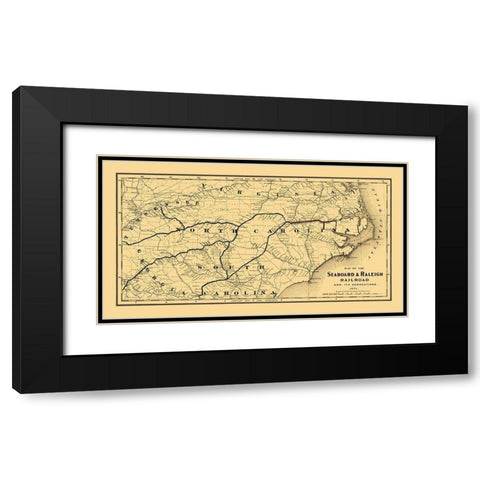 Seaboard and Raleigh Railroad - Colton 1874 Black Modern Wood Framed Art Print with Double Matting by Colton