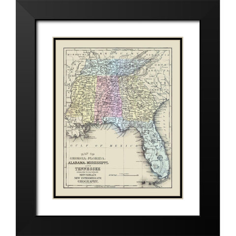 South Eastern United States - Mitchell 1877 Black Modern Wood Framed Art Print with Double Matting by Mitchell