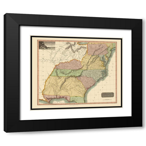 Southeastern United States - Thomson 1817 Black Modern Wood Framed Art Print with Double Matting by Thomson