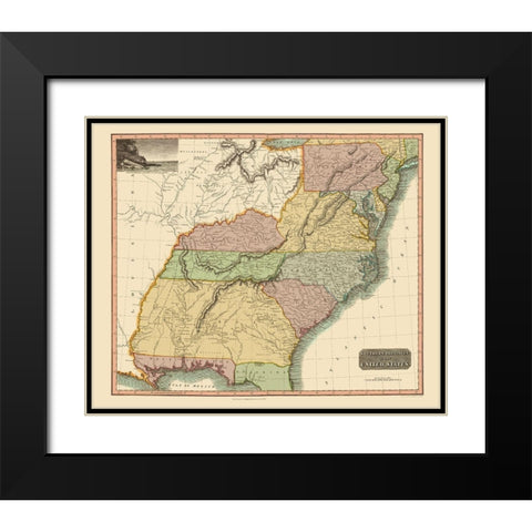 Southeastern United States - Thomson 1817 Black Modern Wood Framed Art Print with Double Matting by Thomson