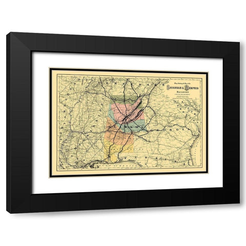 Savannah and Memphis Railroad - Colton 1872 Black Modern Wood Framed Art Print with Double Matting by Colton