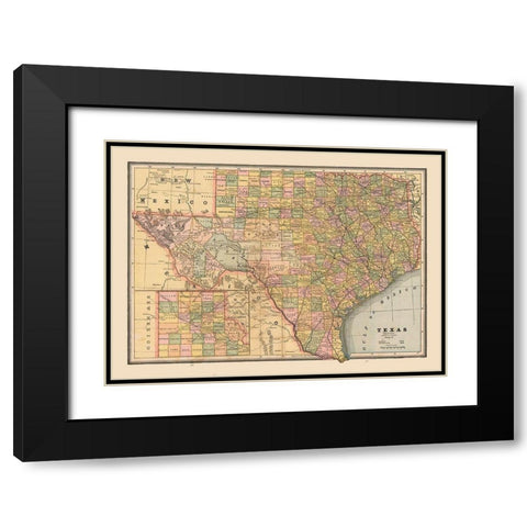 Texas, United States - Cram 1888 Black Modern Wood Framed Art Print with Double Matting by Cram