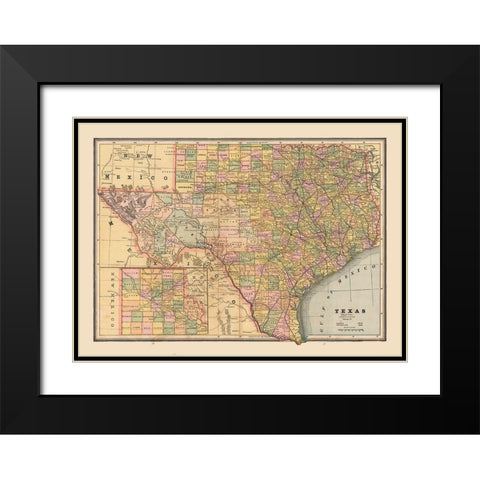 Texas, United States - Cram 1888 Black Modern Wood Framed Art Print with Double Matting by Cram