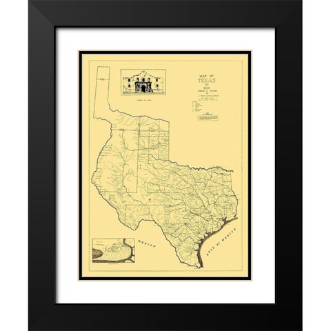 Texas - Freeman 1836 Black Modern Wood Framed Art Print with Double Matting by Freeman