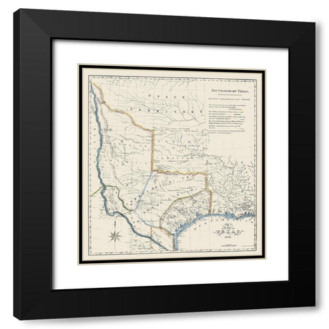 Texas Boundaries -1841 Black Modern Wood Framed Art Print with Double Matting by Unknown