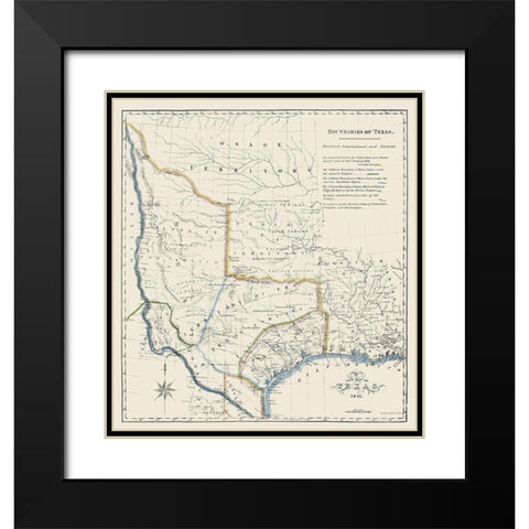 Texas Boundaries -1841 Black Modern Wood Framed Art Print with Double Matting by Unknown