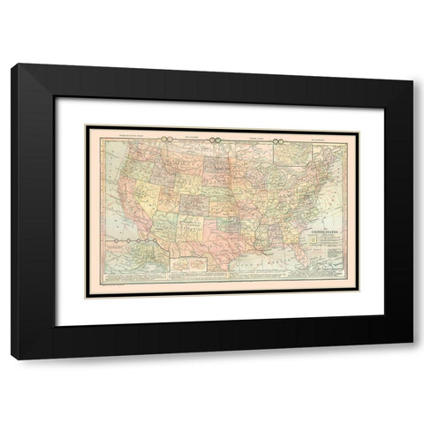 United States - Time Zones - Monteith 1882 Black Modern Wood Framed Art Print with Double Matting by Monteith