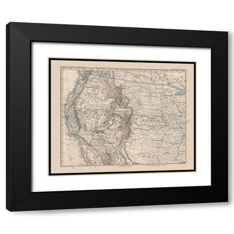 Western United States - Stieler 1885 Black Modern Wood Framed Art Print with Double Matting by Stieler