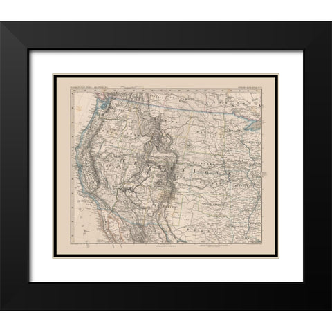 Western United States - Stieler 1885 Black Modern Wood Framed Art Print with Double Matting by Stieler