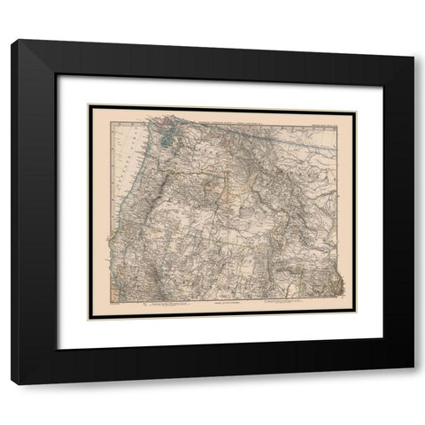 Northwest United States - Stieler 1885 Black Modern Wood Framed Art Print with Double Matting by Stieler