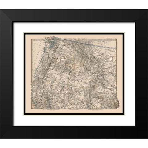 Northwest United States - Stieler 1885 Black Modern Wood Framed Art Print with Double Matting by Stieler