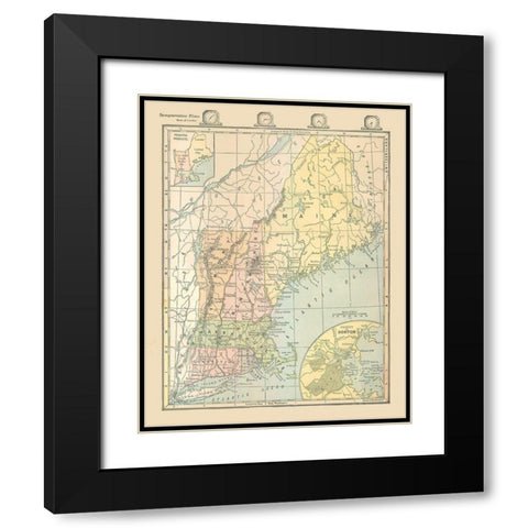Northeast United States - Monteith 1882 Black Modern Wood Framed Art Print with Double Matting by Monteith