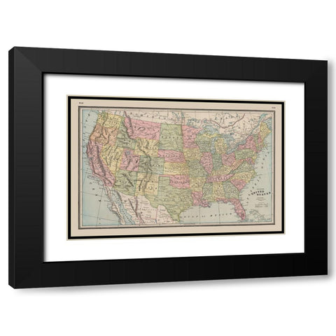 United States - Johnson 1888 Black Modern Wood Framed Art Print with Double Matting by Johnson
