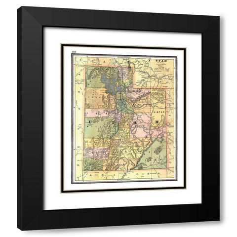 Utah - Johnson 1888 Black Modern Wood Framed Art Print with Double Matting by Johnson