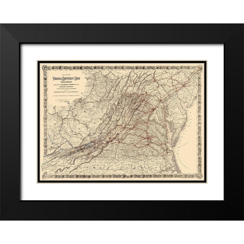 Virginia, Kentucky and Ohio Railroad 1881 Black Modern Wood Framed Art Print with Double Matting by Colton